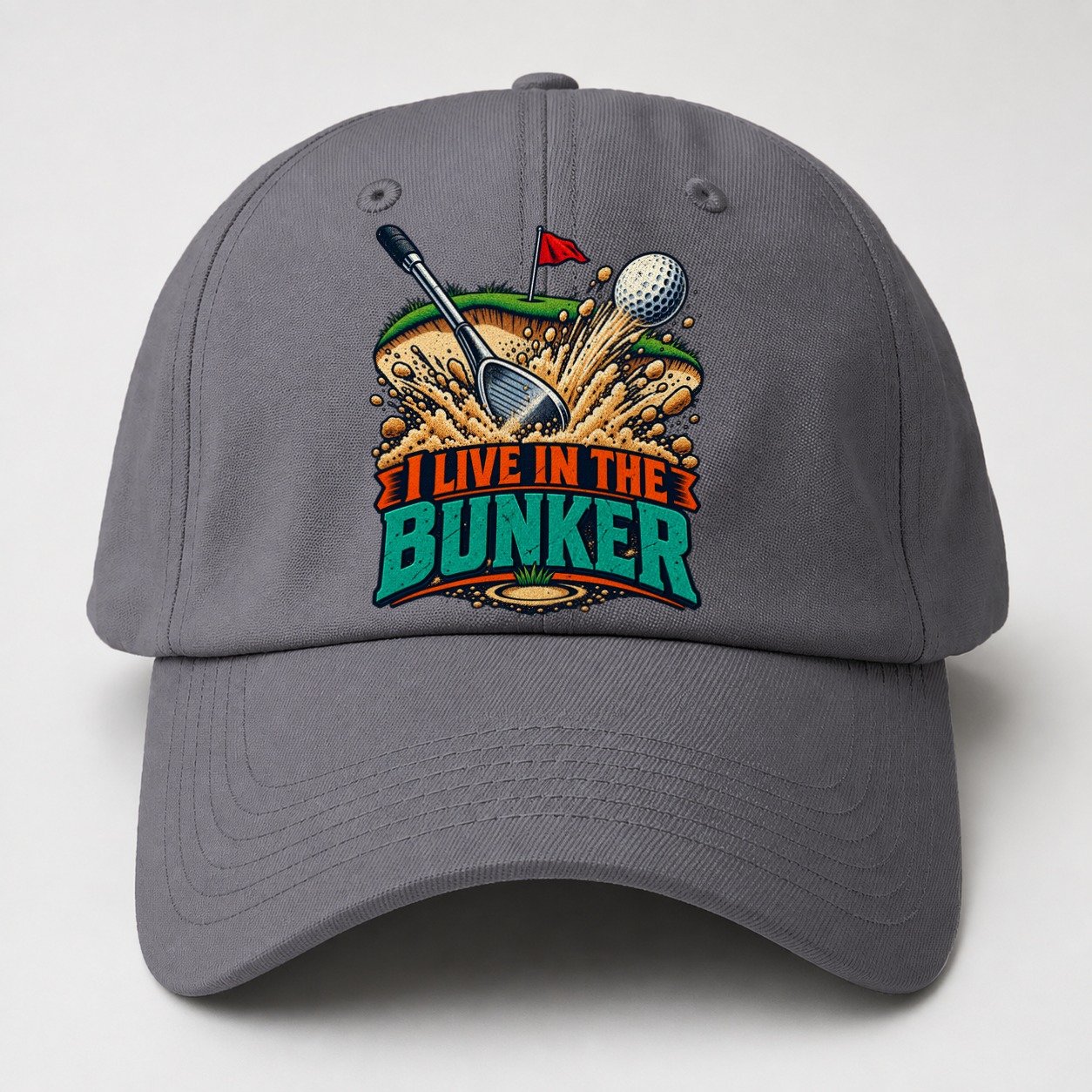 I Live In The Bunker Golf Life Baseball Cap – Grey