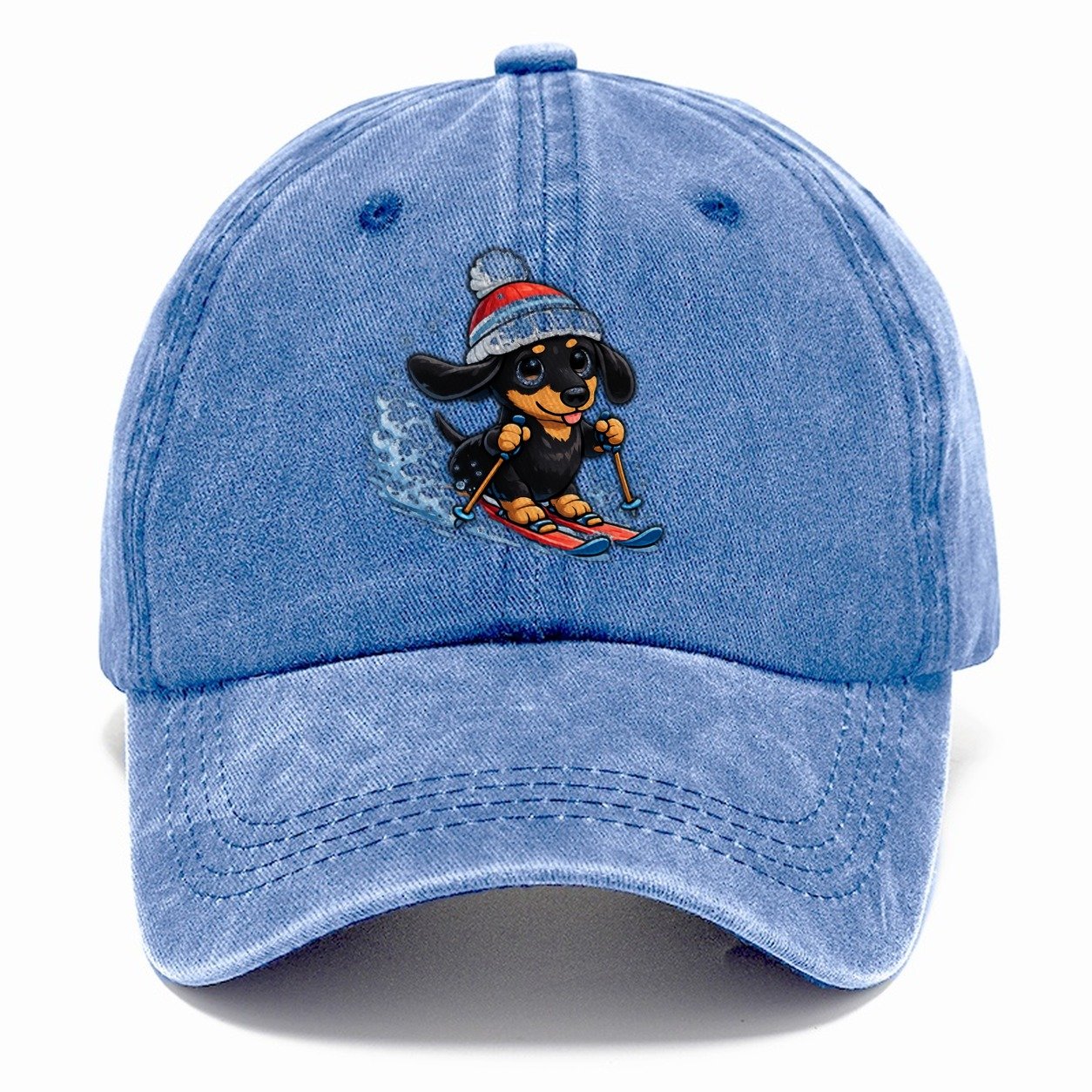 Skiing Dachshund Slopes Classic Cap – Summer Sky