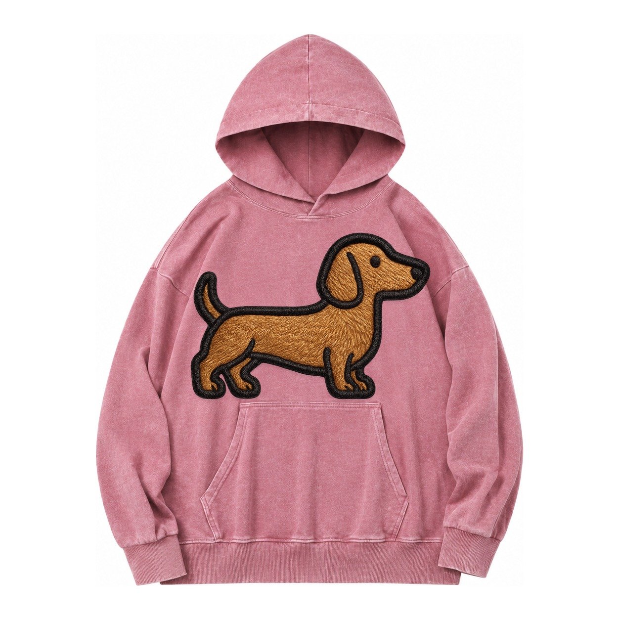 Dachshund Modern Elongated Silhouette Vintage Washed Hoodie – Dusty Rose
