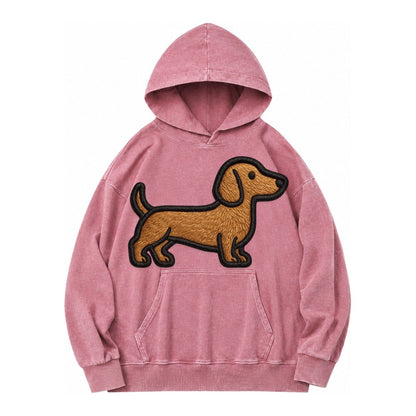 Dachshund Modern Elongated Silhouette Vintage Washed Hoodie – Dusty Rose