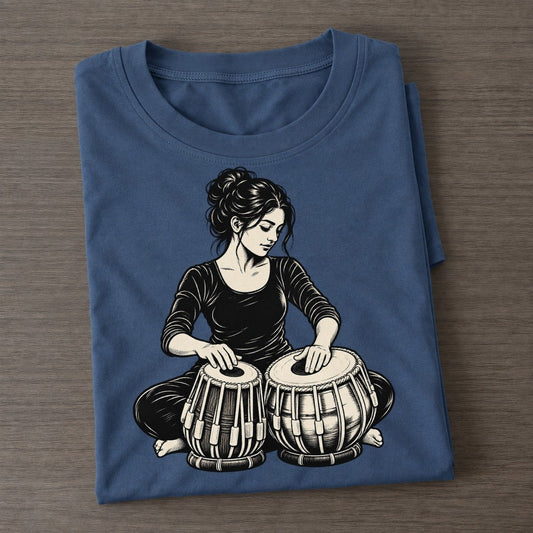 Tabla Player Paired Drum Phrase Global Music Ink Figures Classic T-shirt – Twilight Navy