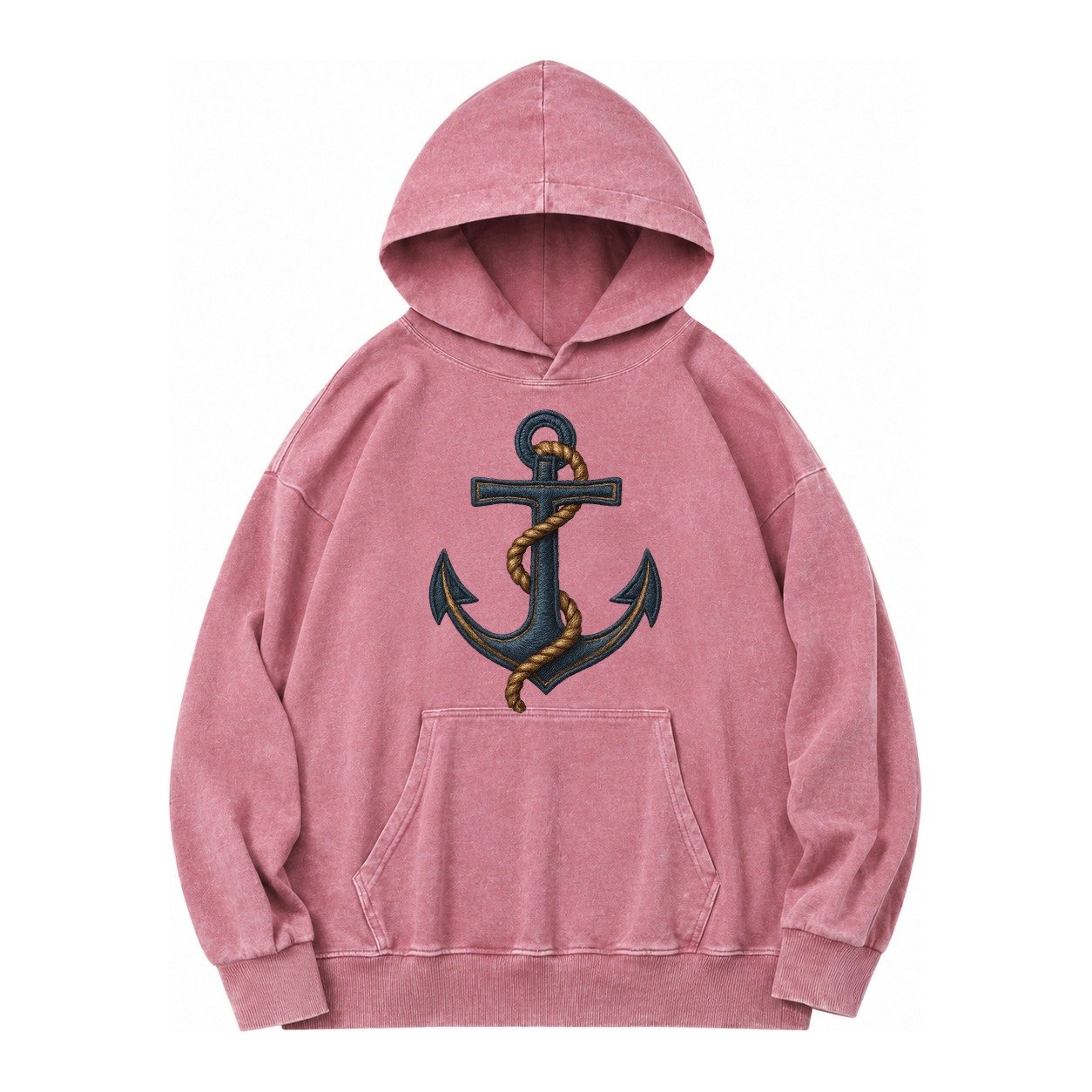 Anchor And Rope Nautical Illustration Vintage Washed Hoodie – Dusty Rose