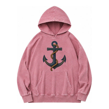 Anchor And Rope Nautical Illustration Vintage Washed Hoodie – Dusty Rose
