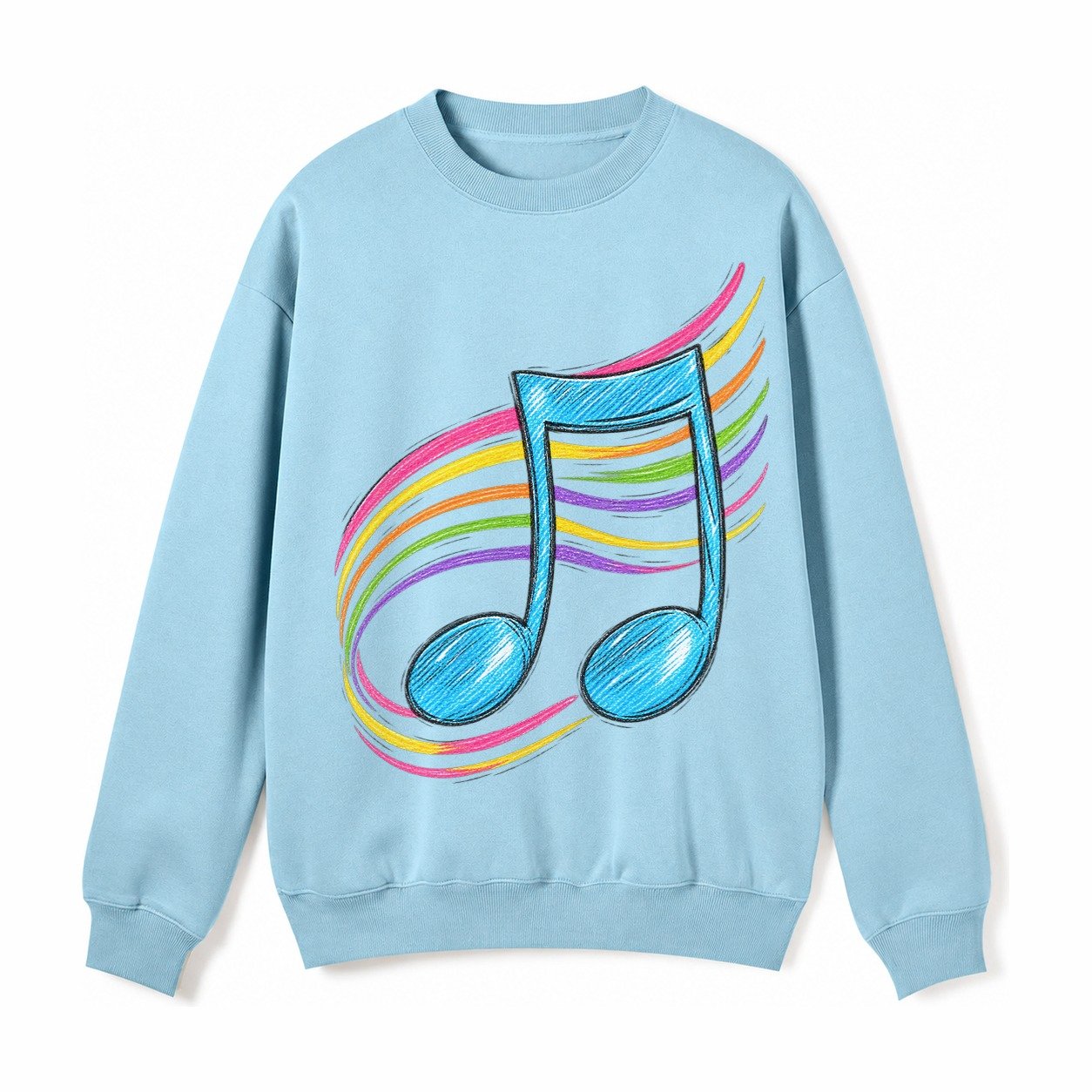 Musical Notes Headwear Fleece Sweatshirt – Light Blue