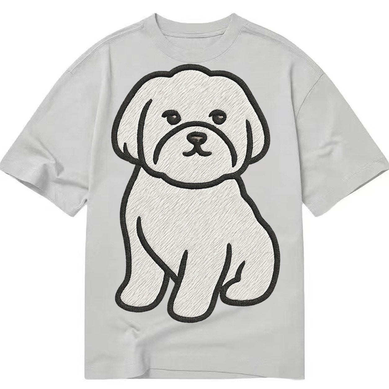 Maltese Pure White Fluffy Embroidered Design Classic T-shirt – Grey