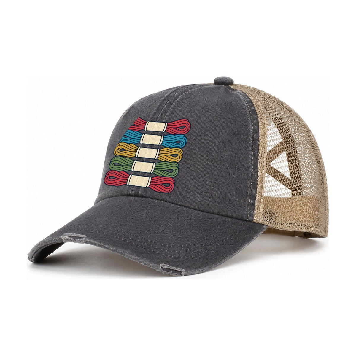 Floss Sorting Day And Needlework Women's Ponytail Trucker Hat – Charcoal Khaki