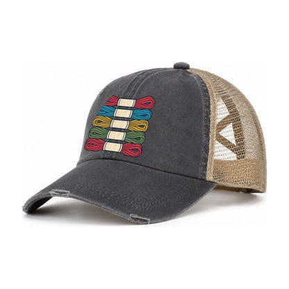 Floss Sorting Day And Needlework Women's Ponytail Trucker Hat – Charcoal Khaki