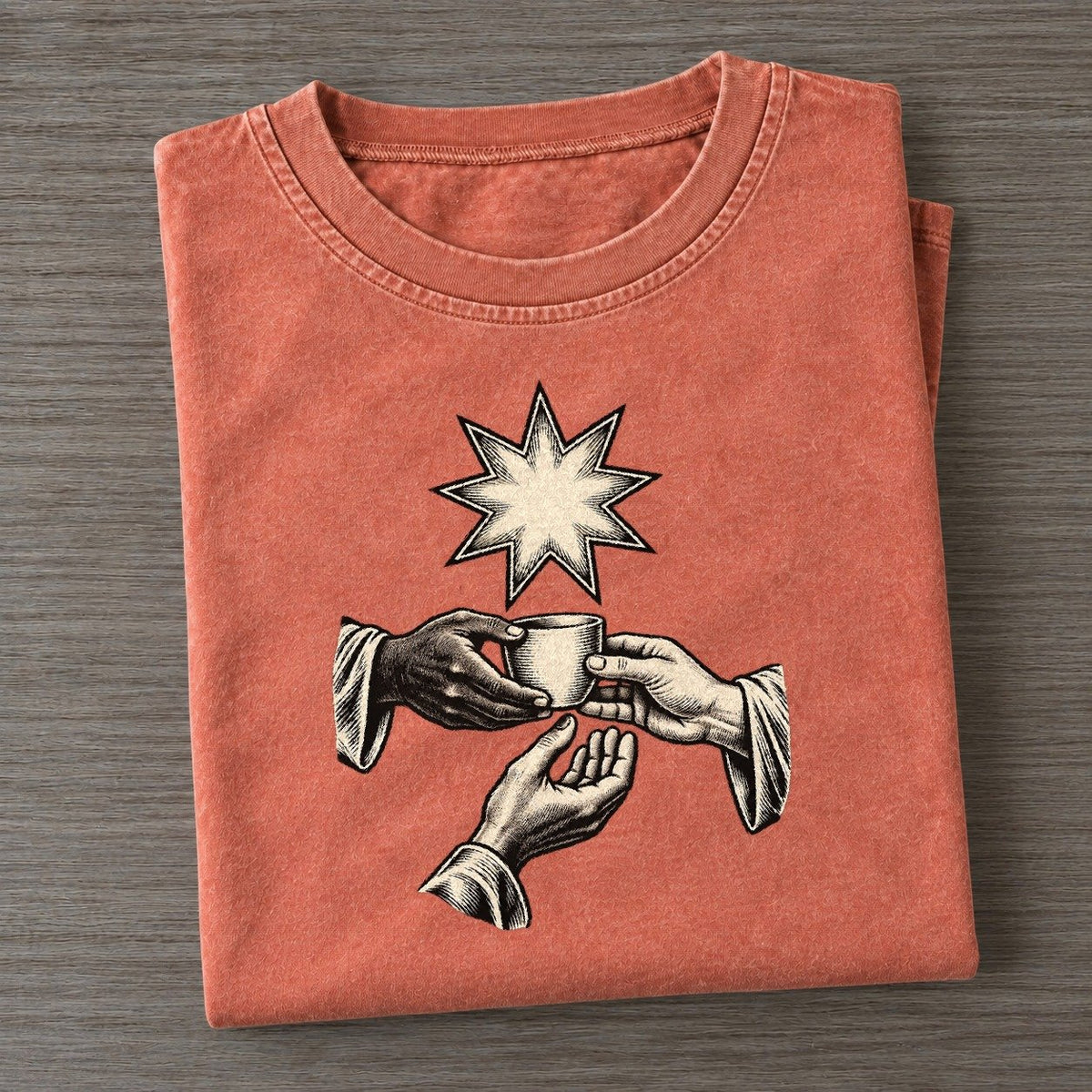 Bahai Nine Point Star And Shared Table World Faiths Ink Figures Vintage T-shirt – Terracotta