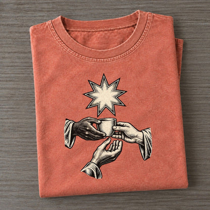 Bahai Nine Point Star And Shared Table World Faiths Ink Figures Vintage T-shirt – Terracotta