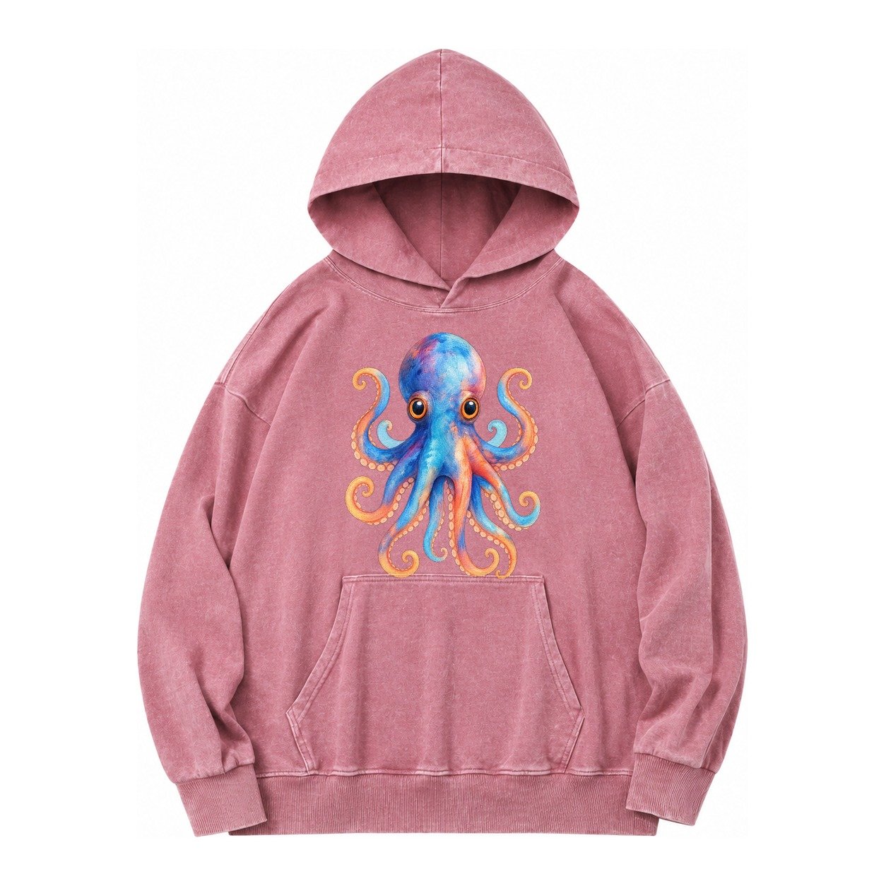 Octopus Cute Vintage Washed Hoodie – Dusty Rose