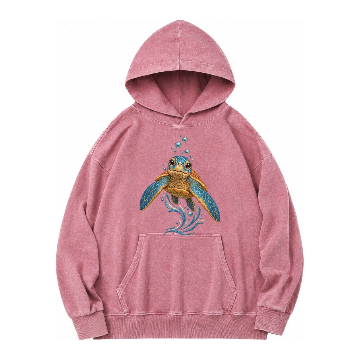 Sea Turtle Serenity Vintage Washed Hoodie – Dusty Rose