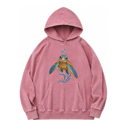 Sea Turtle Serenity Vintage Washed Hoodie – Dusty Rose