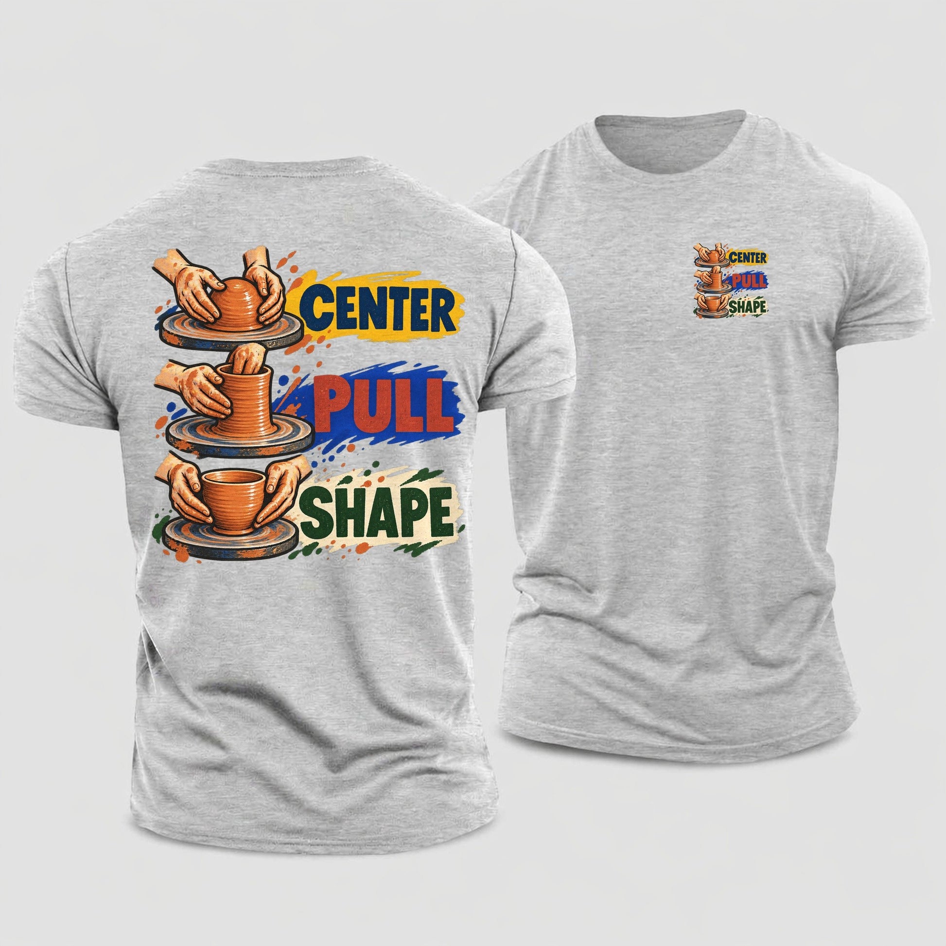 Center Pull Shape Clay Color Makers Cotton T-Shirt – Sport Grey
