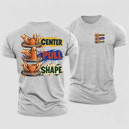 Center Pull Shape Clay Color Makers Cotton T-Shirt – Sport Grey