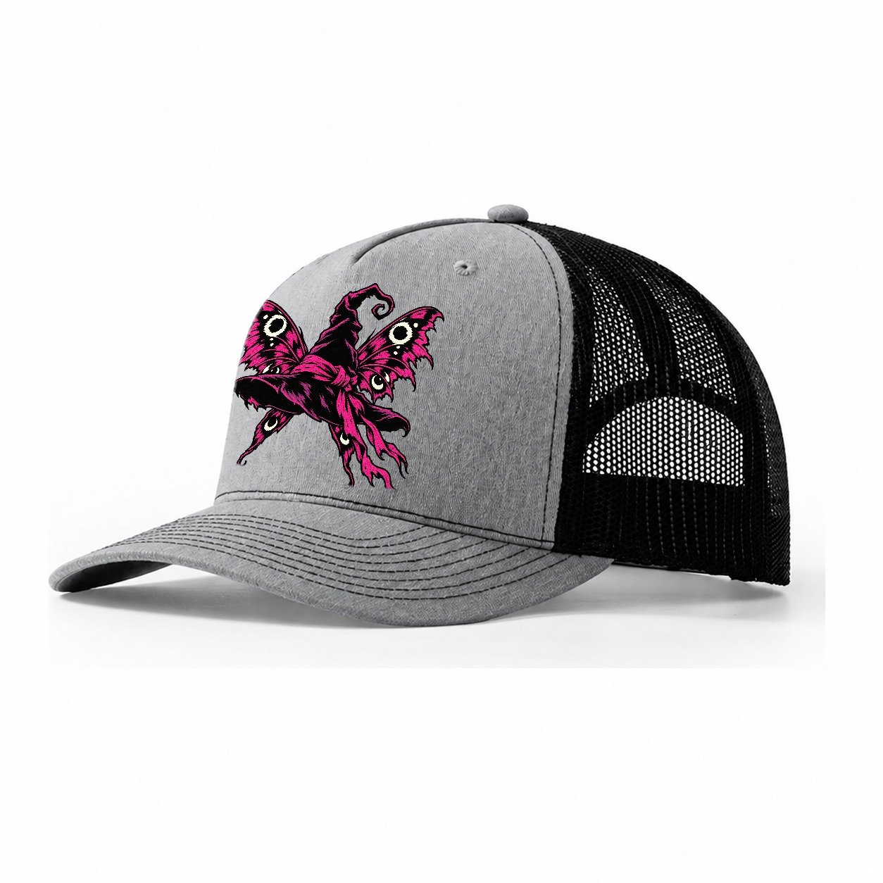 Moth Winged Witch Hat Witch Magic Trucker Hat – Sport Grey Black