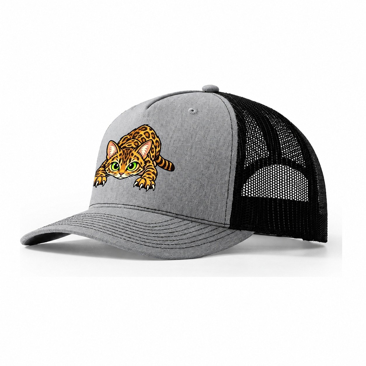 Bengal Crouching Peeking Cats Trucker Hat – Sport Grey Black