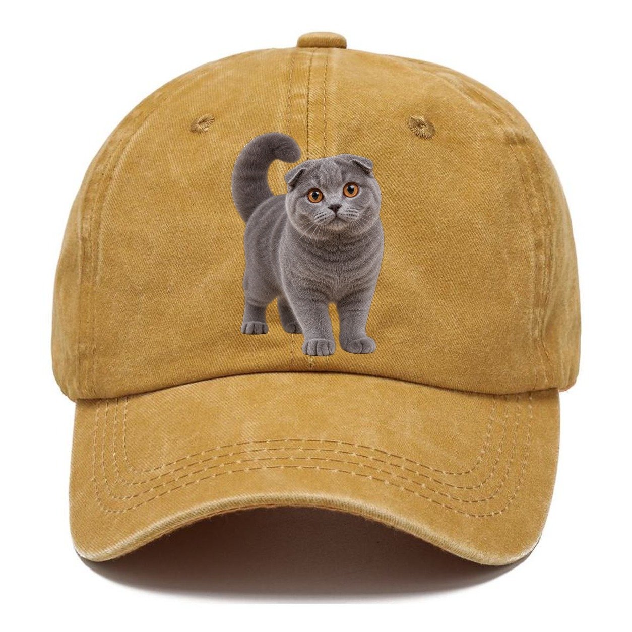 Scottish Fold Standing Three Quarter Realistic Cat Portrait Classic Cap – Golden Harvest