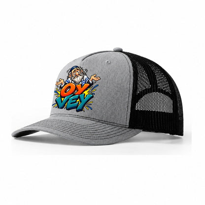 Oy Vey Drama Judaism Heritage Trucker Hat – Sport Grey Black