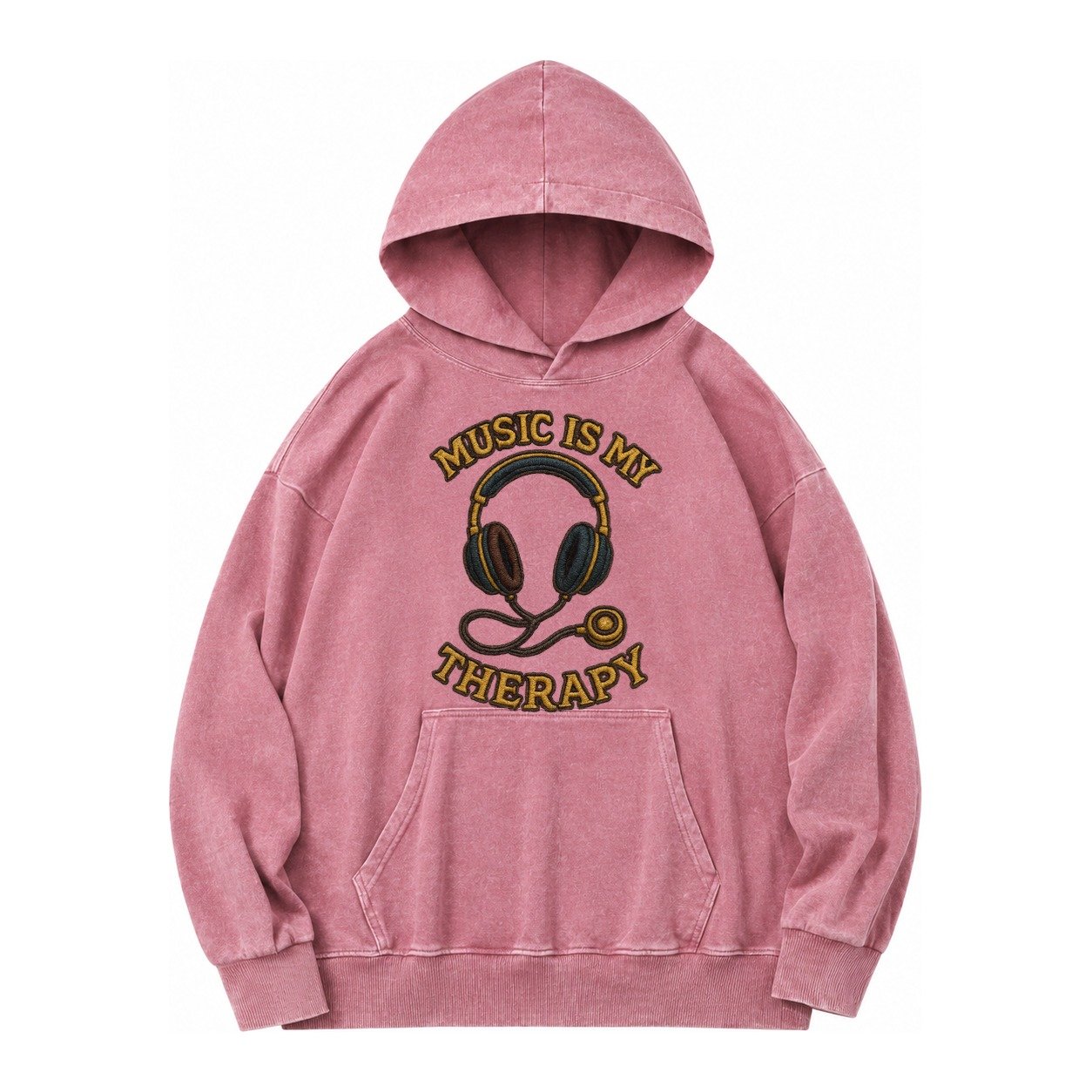 Music Is My Therapy Vintage Washed Hoodie – Dusty Rose