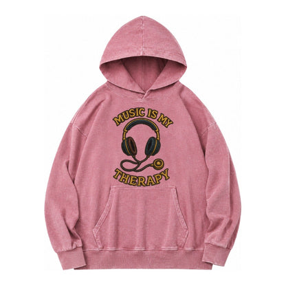 Music Is My Therapy Vintage Washed Hoodie – Dusty Rose