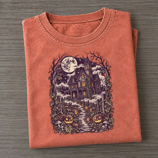 Pumpkin Patch Farmhouse Midnight Haunt Vintage T-shirt – Terracotta