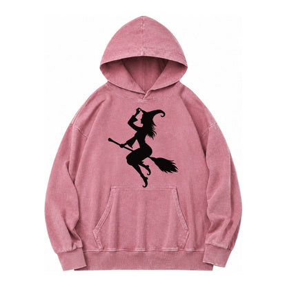 202308151409 Witch On Broom 4 Vintage Washed Hoodie – Dusty Rose