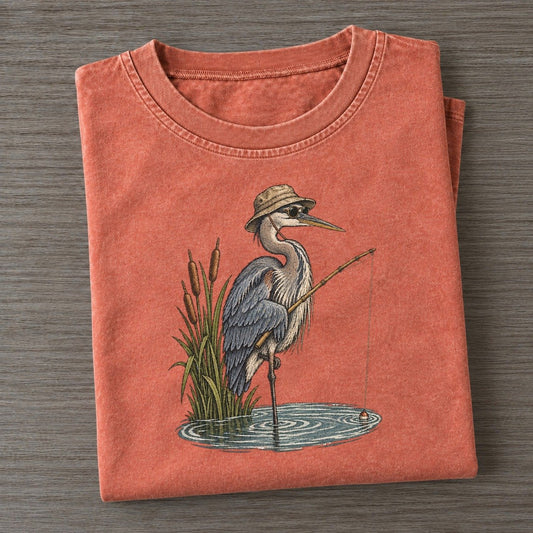 Heron Gone Fishing Slow Camp Club Vintage T-shirt – Terracotta