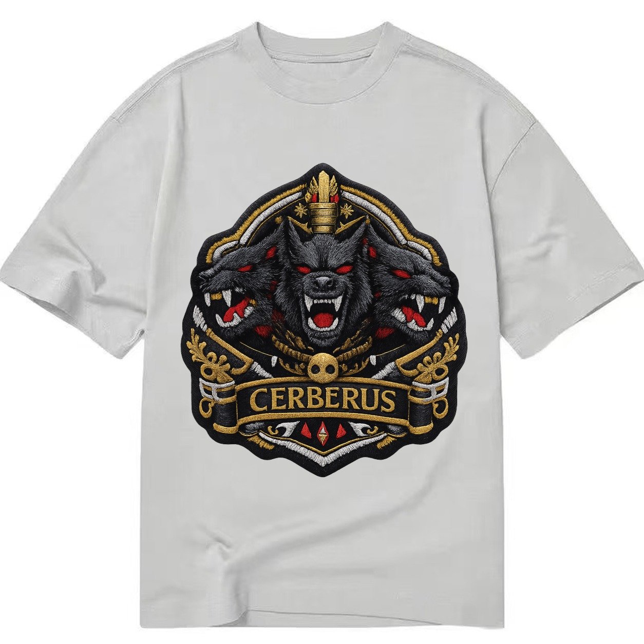 Embroidered Patch Design Cerberus Three Heads Triple Hound I Classic T-shirt – Grey
