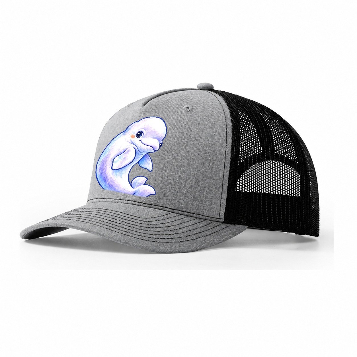 Beluga Whale Gentle Turn Sea Sprite Trucker Hat – Sport Grey Black