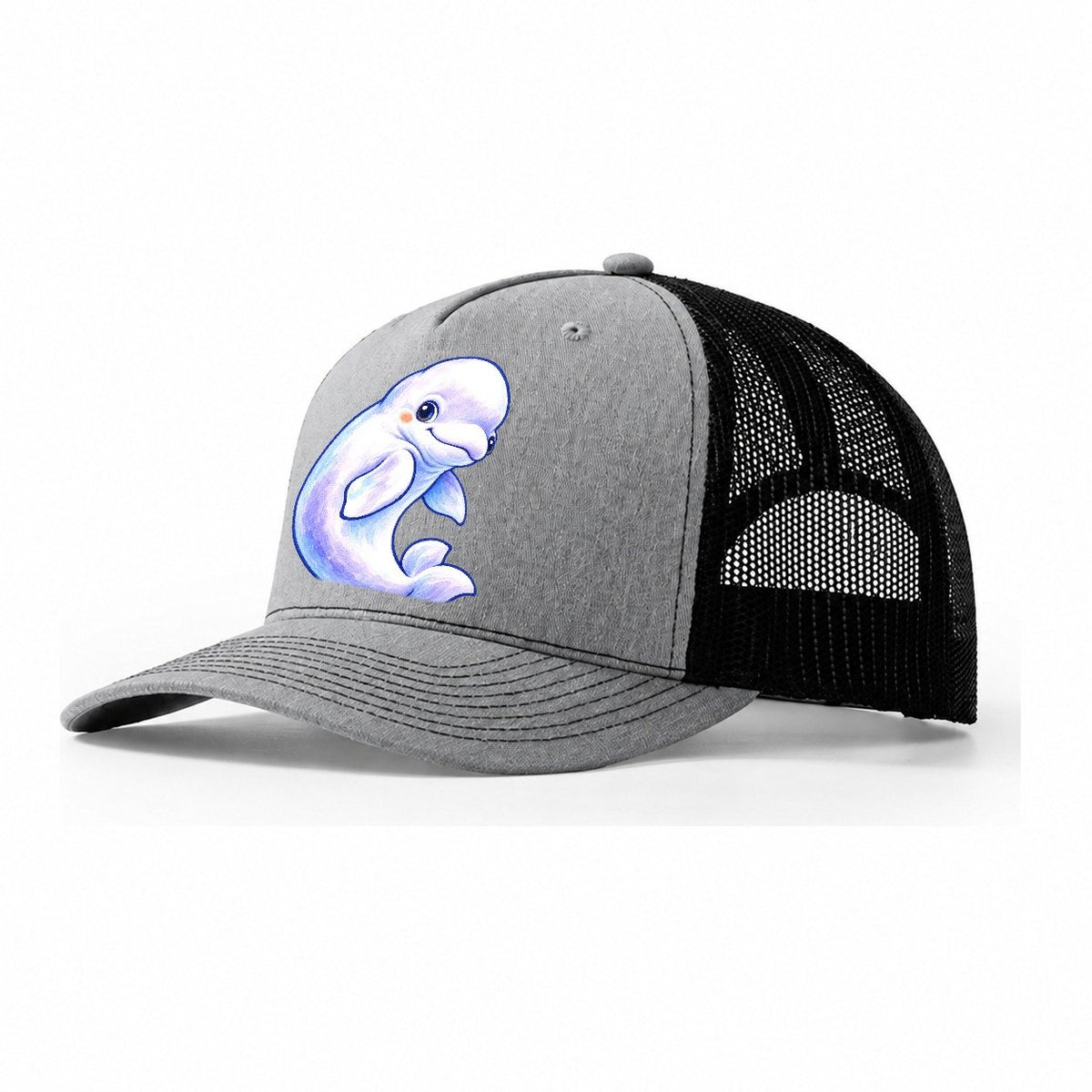 Beluga Whale Gentle Turn Sea Sprite Trucker Hat – Sport Grey Black