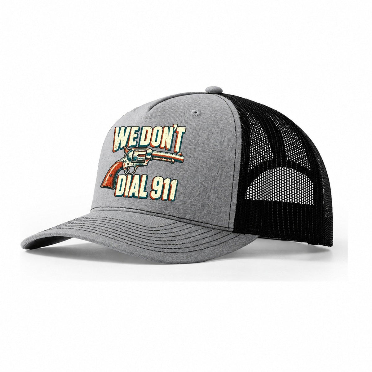 Risograph Offset We Don't Dial 911 Trucker Hat – Sport Grey Black