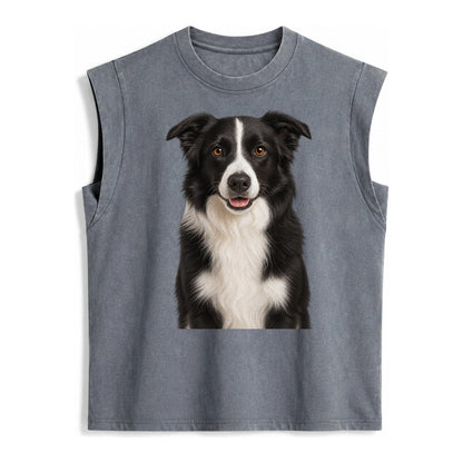 Border Collie Intelligent Companion Vintage Washed Tank – Grey
