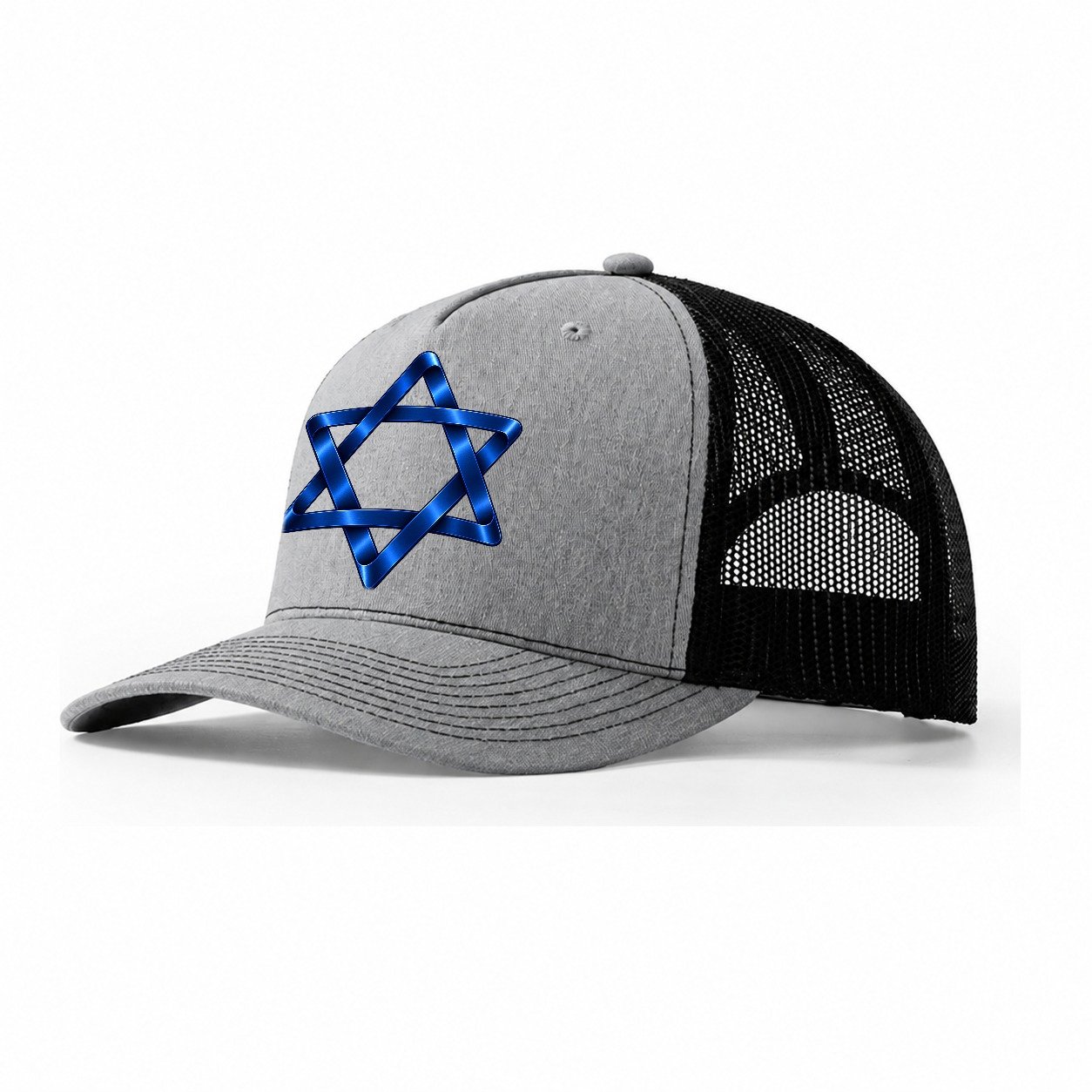 Star Of David Single Line Judaism Heritage Trucker Hat – Sport Grey Black