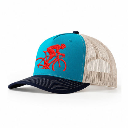Road Cyclist Sprint Tuck Micro Motion Mark Trucker Hat – Teal-Navy