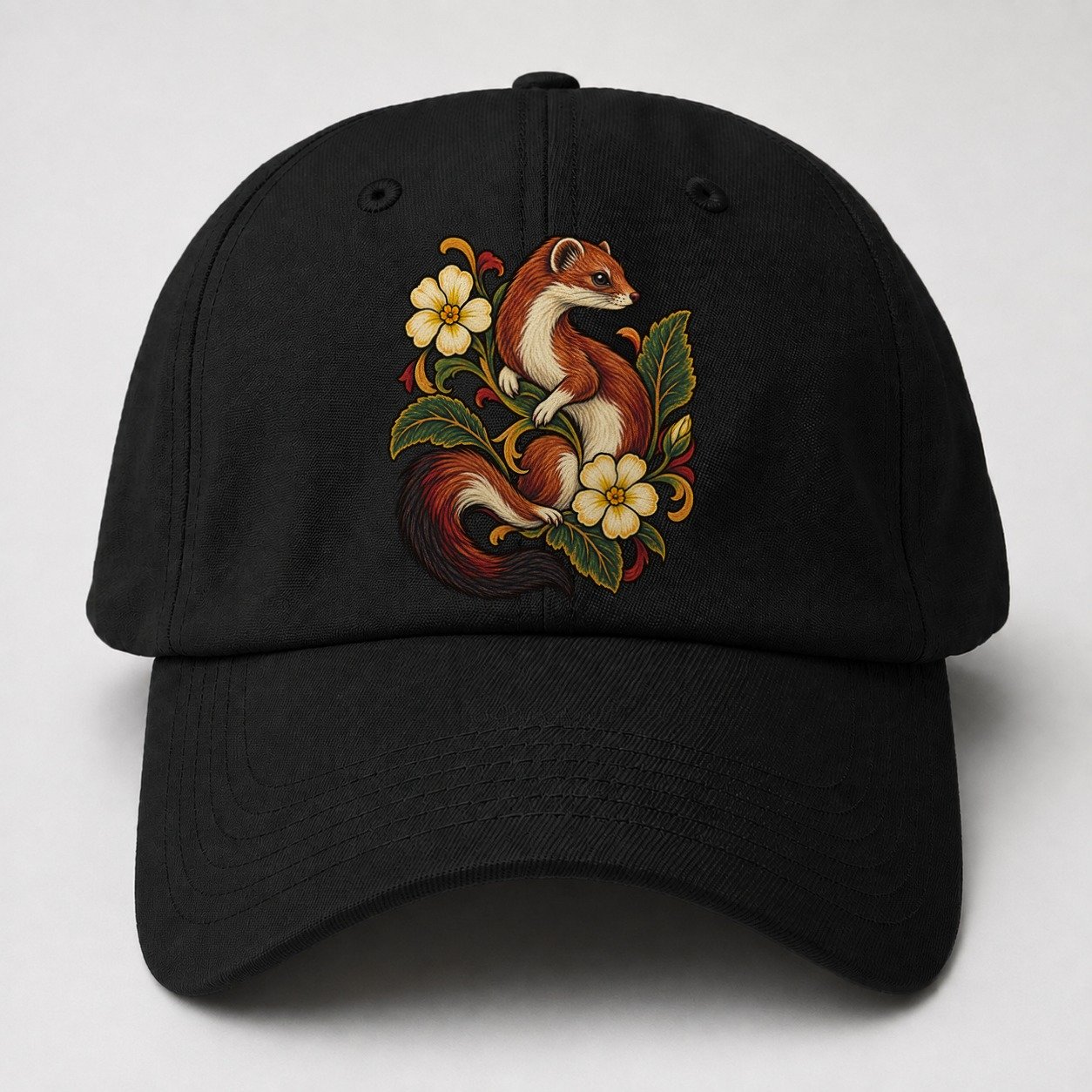 British Stoat And Primrose Uk Culture Heritage Baseball Cap – Black