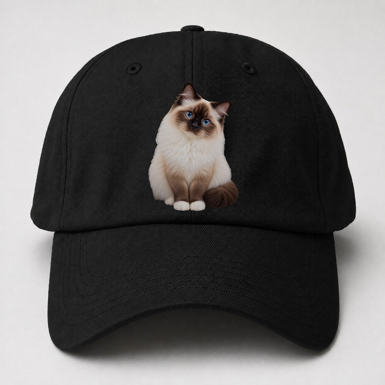 Birman Seated Portrait Realistic Cat Portrait Baseball Cap – Black
