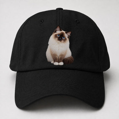 Birman Seated Portrait Realistic Cat Portrait Baseball Cap – Black