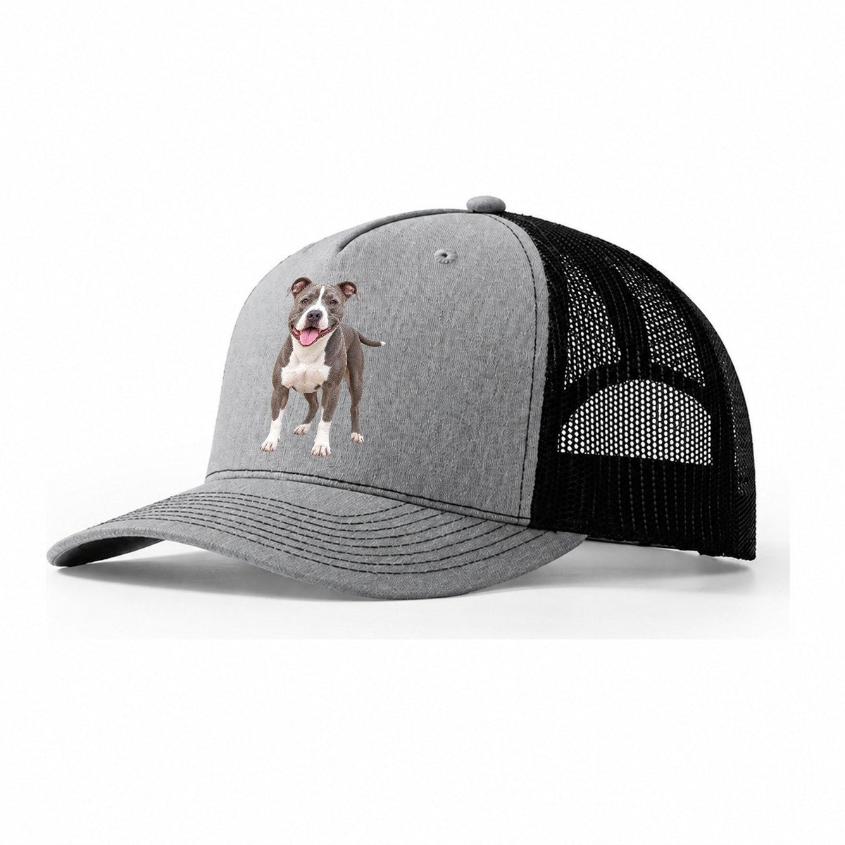 Pit Bull Terrier Standing Top Breeds Trucker Hat – Sport Grey Black