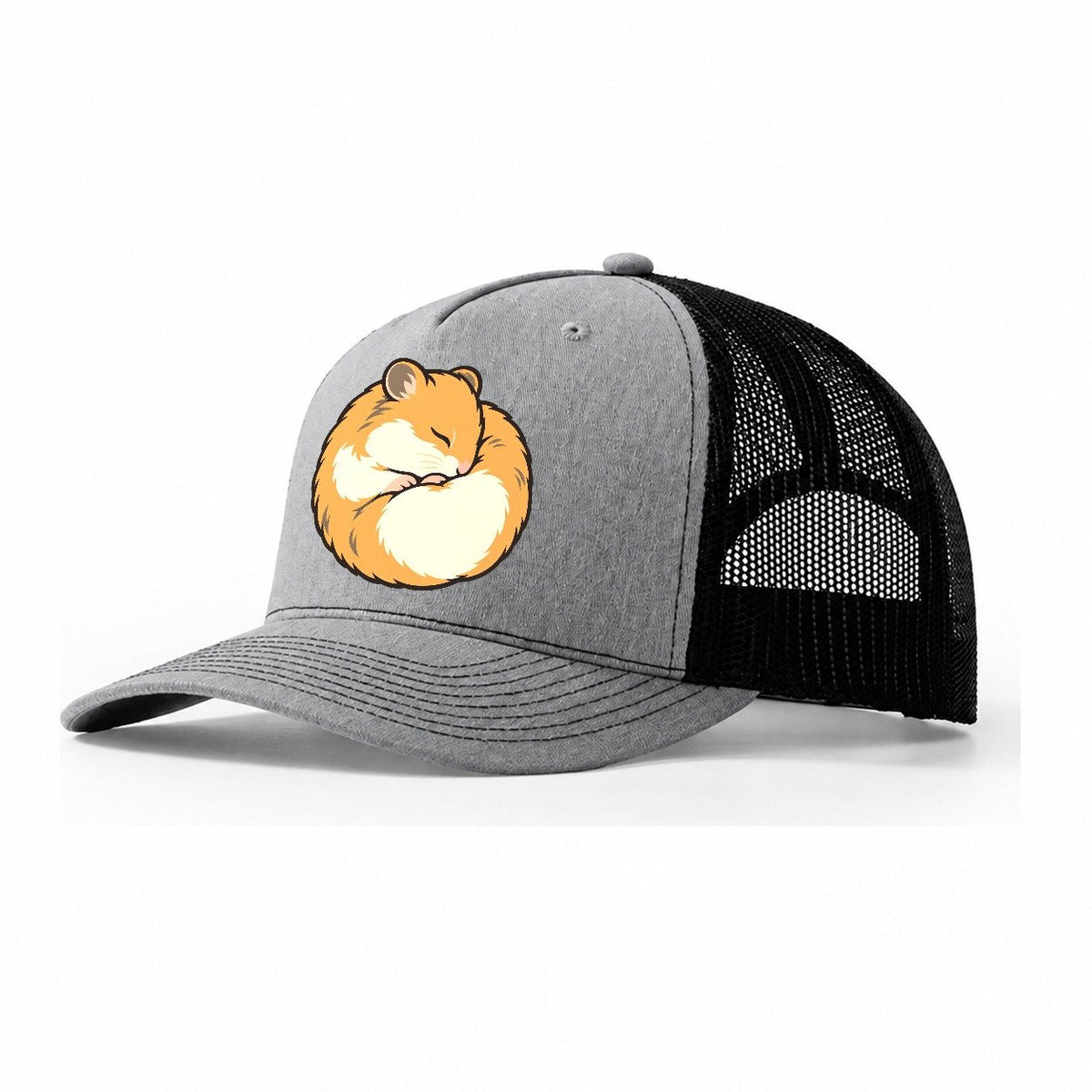 Hamster Curl Nap Small Pet Logos Trucker Hat – Sport Grey Black