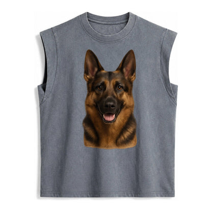 German Shepherd Portrait Vintage Washed Tank – Grey