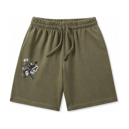 Saxophonist Playing Jazz In Smoky Room Washed Shorts – Army Green