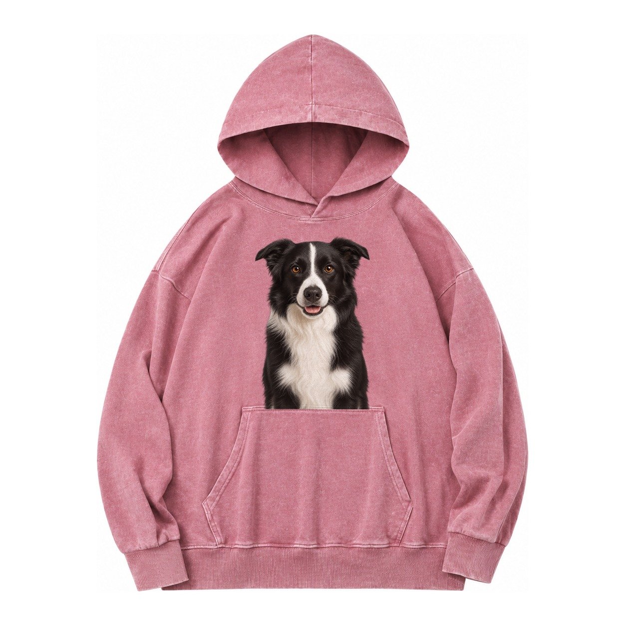 Border Collie Intelligent Companion Vintage Washed Hoodie – Dusty Rose