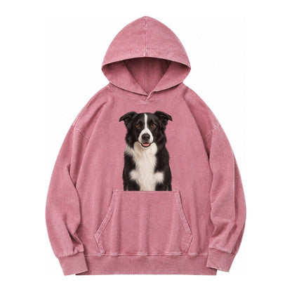 Border Collie Intelligent Companion Vintage Washed Hoodie – Dusty Rose