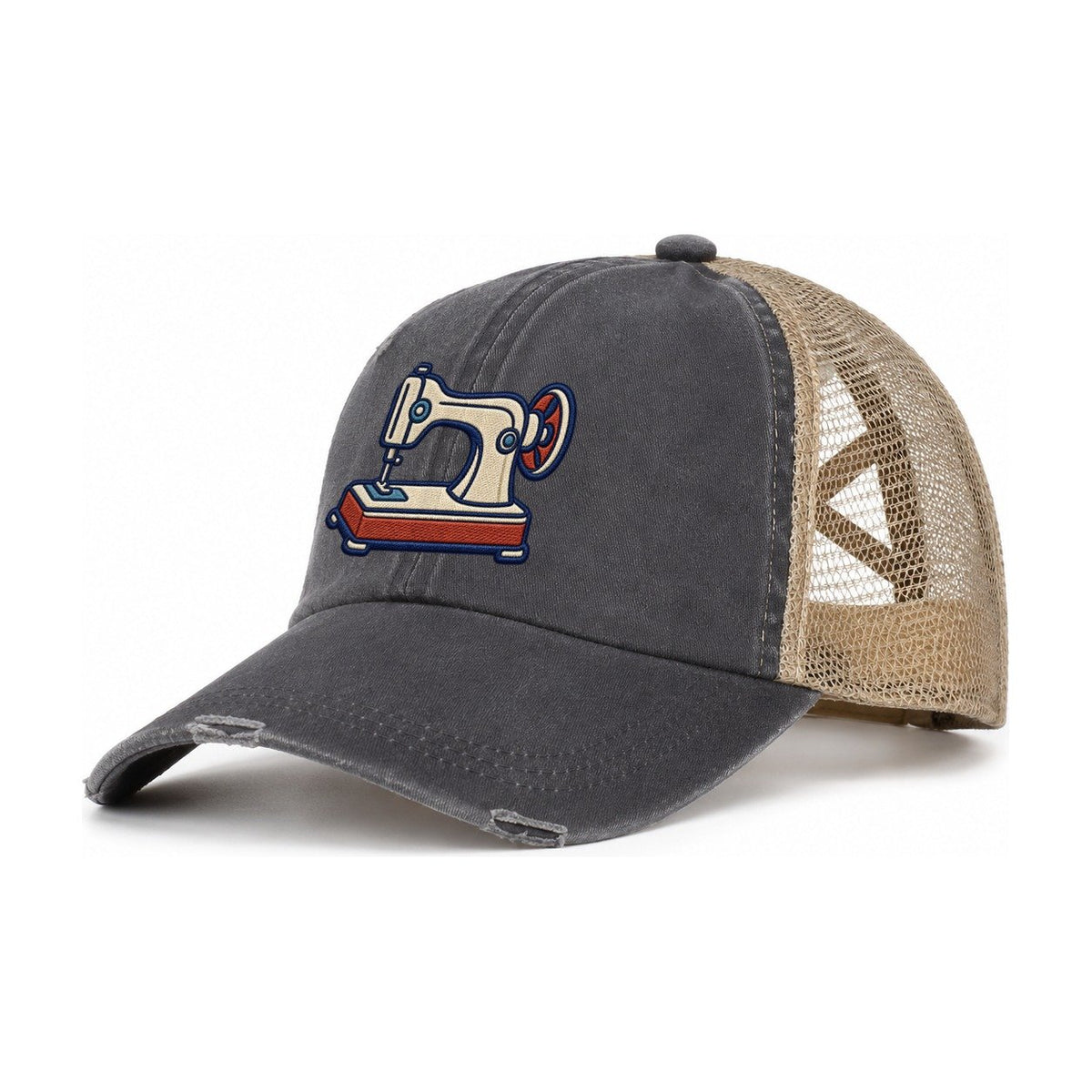 Sewing Machine Tiny Solo Marks Women's Ponytail Trucker Hat – Charcoal Khaki