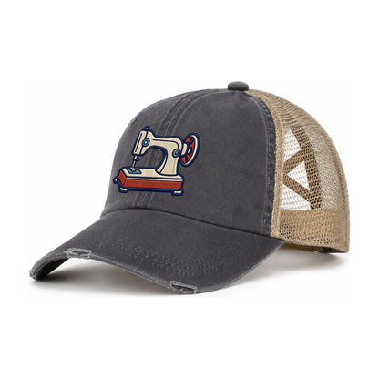 Sewing Machine Tiny Solo Marks Women's Ponytail Trucker Hat – Charcoal Khaki