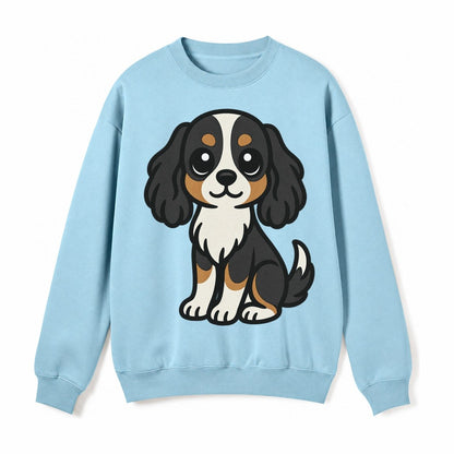Cavalier King Charles Spaniel Tricolor Sitting Pose Portrait Fleece Sweatshirt – Light Blue