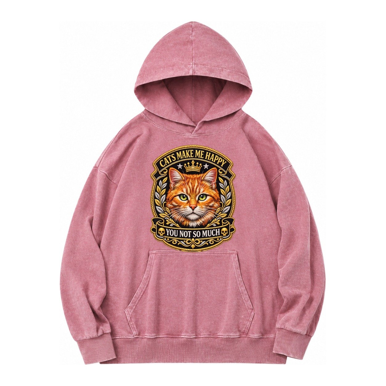Cats Make Me Happy You Not So Much Cat Face In Orange Cat Pr Vintage Washed Hoodie – Dusty Rose