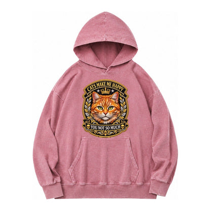Cats Make Me Happy You Not So Much Cat Face In Orange Cat Pr Vintage Washed Hoodie – Dusty Rose