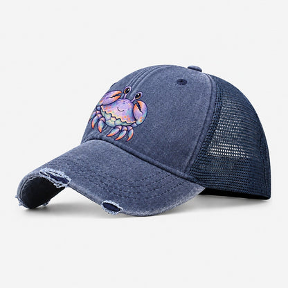 Crab Tucked Claw Hug Sea Sprite Washed Trucker Hat – Navy