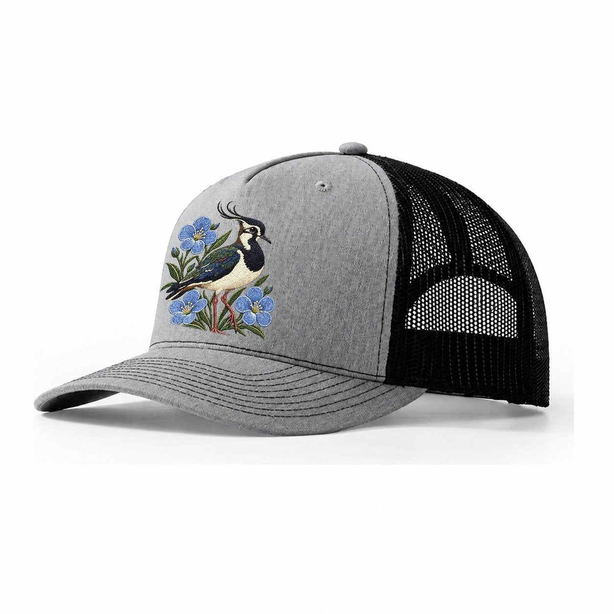 Northern Irish Flax And Lapwing Uk Culture Heritage Trucker Hat – Sport Grey Black